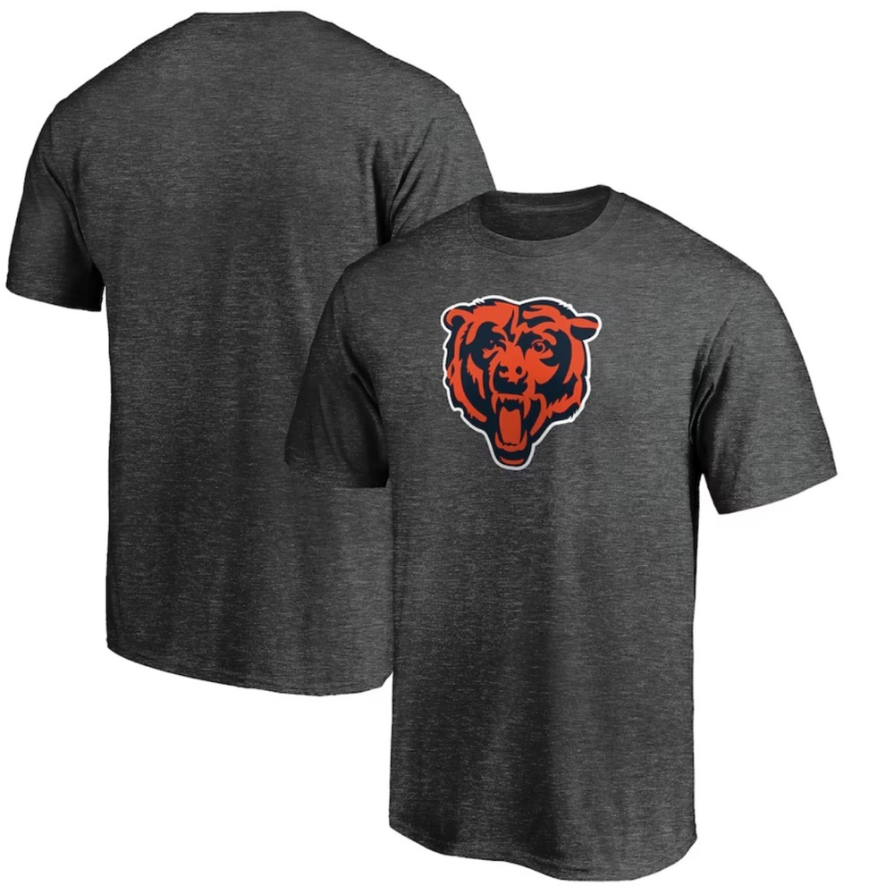 New Chicago Bears Fanatics Primary Logo T Shirt Heather Charcoal Gray Sz L